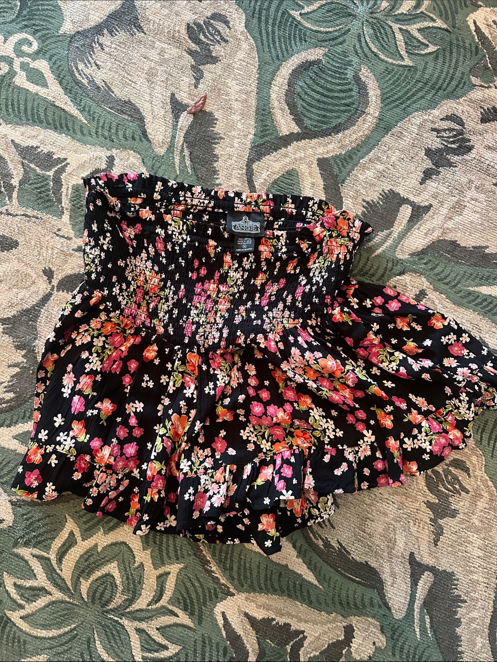 Angie Black Floral Smocked Mini Skirt